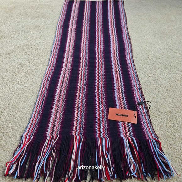 NWT Missoni Zig Zag Scarf Purple Red Blue - Picture 4 of 11